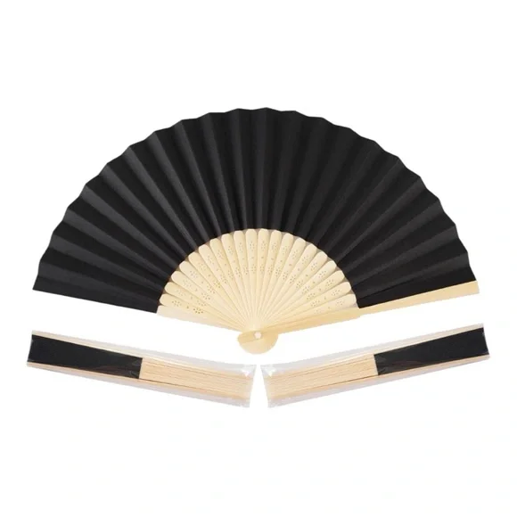 SET OF 3 Black Folding Fans with Bamboo Frame - Picture 3 of 3